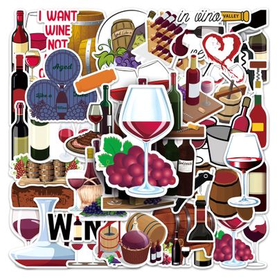 Aiwuding Wine Stickers Pack, 50PCs, Red Wine Stickers, Vinyl Decal & Stickers for Hydro Flask, Laptop, Water Bottle, Stickers for Kids, Toddlers, Teens, Girls, Cute Cool Car Stickers (Wine)