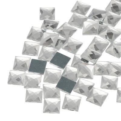 MECCANIXITY 50 Pcs Acrylic Flat Back Rhinestones 12mm Square Artificial Gemstone for Crafts Face Painting Costume Jewelry Making White