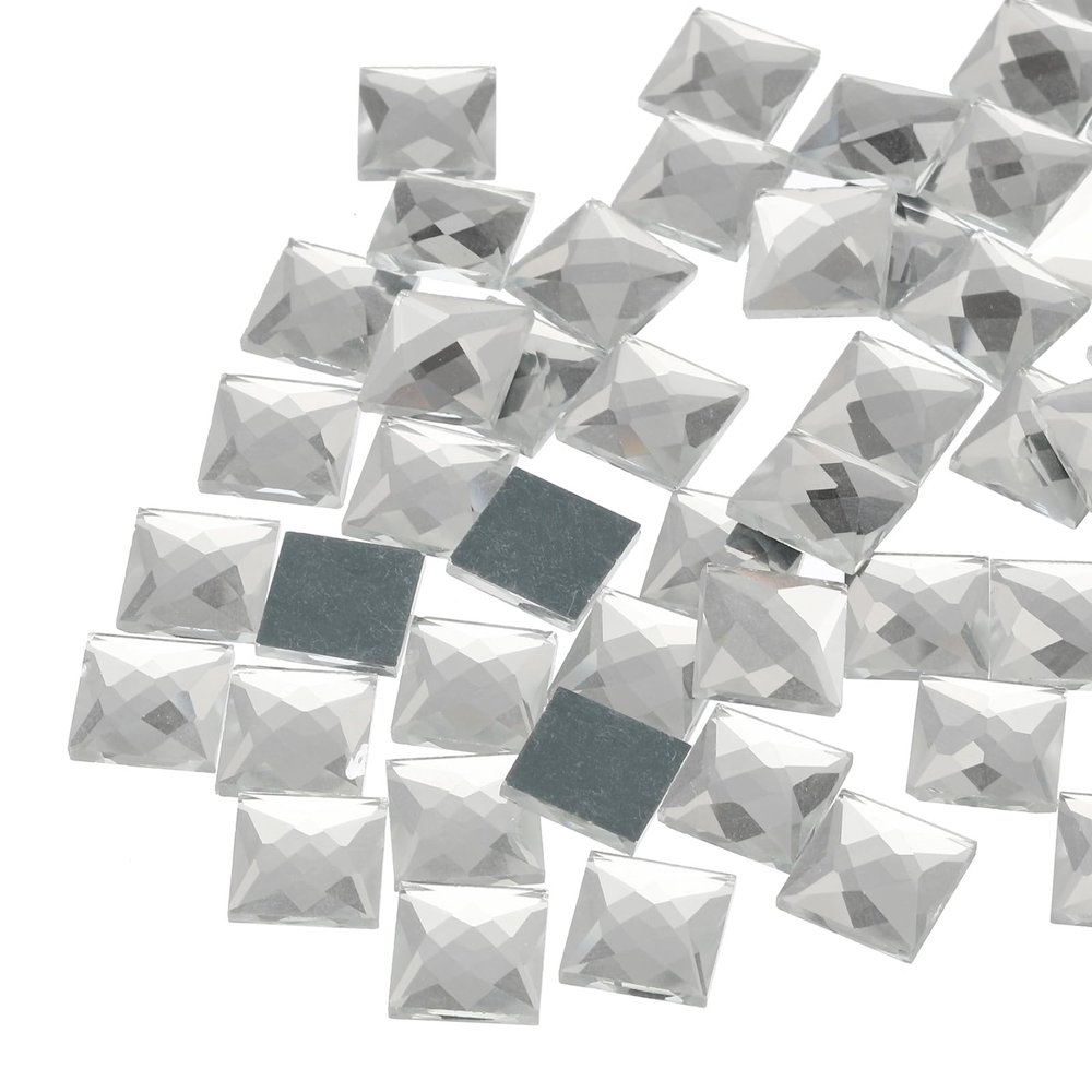 MECCANIXITY 50 Pcs Acrylic Flat Back Rhinestones 12mm Square Artificial Gemstone for Crafts Face Painting Costume Jewelry Making White