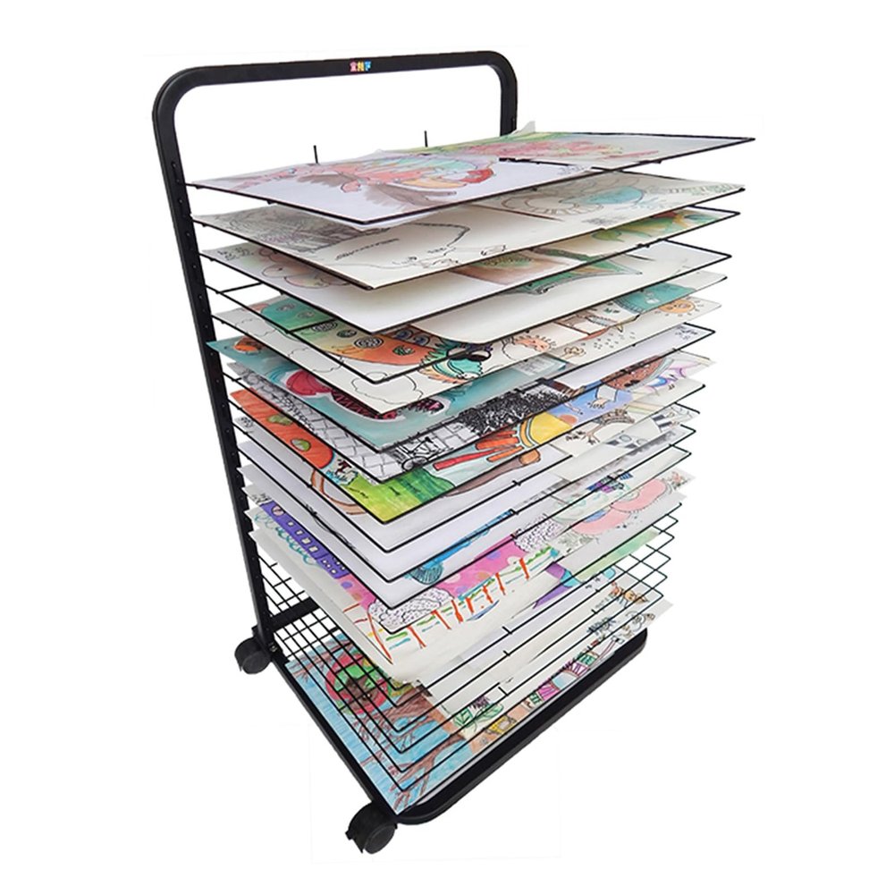 XLTFUC Art Drying Rack, Mobile Metal Art Storage Rack for Canvas Storage, Drawing Board Stacking Rack, Suitable for Schools, Art Studio and Home (20 Shelves) (Size : 97x47x57cm)
