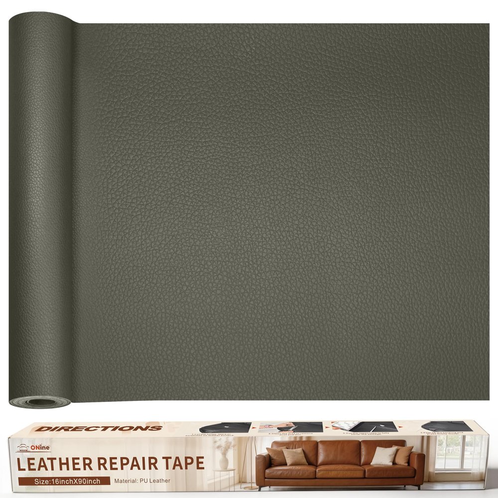 ONine Leather Repair PatchLeather Repair Tape, 16 x 90 inches Leather Repair Patch for Furniture,Vinyl Repair KitLeather Couch Patchfor Sofas, Furniture, Car SeatsGrey-Litchi Grain