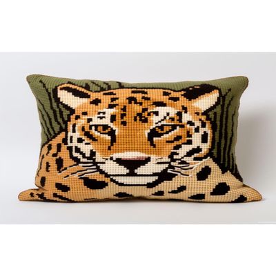 Wild Animal Leopard Latch Hook Pillow Kit for Adults DIY Rectangle Pillow Pillow Cover with Printed Canvas Crochet Yarn Needle Craft Easy Cushion for Home Sofa Decoration 50x30cm