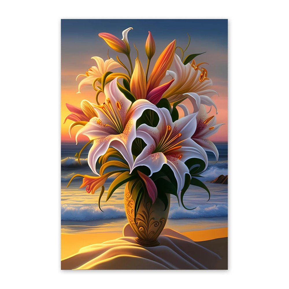 NSUAJOF Diamond Painting Kits DIY Full Round Drill Lilies in a vase by The sea Soft Canvas Personalized Design, 5D Art - Home Wall Decor & Great Gift for Family Friends 20x30 Inch