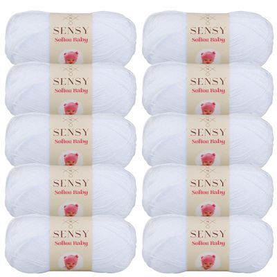 10 Skeins of Sensy Softee Baby Yarn, 3.5 oz, 275 Yards, Gauge 3 Light (White)