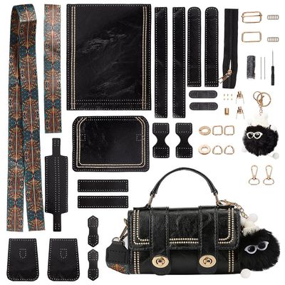 WADORN PU Leather Crossbody Bag Making Kit, DIY Knitting Crochet Shoulder Bag Making Materials PU Leather Handbags Sewing Kit for DIY Handmade Purse Making Accessories, 7.4x3.9x2.7 Inch (Black)