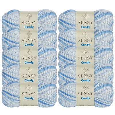 Sensy Candy Yarn - 10 Skeins, 3.5 oz, 251 Yards, Multicolor for Crocheting and Knitting, Light Gauge 3