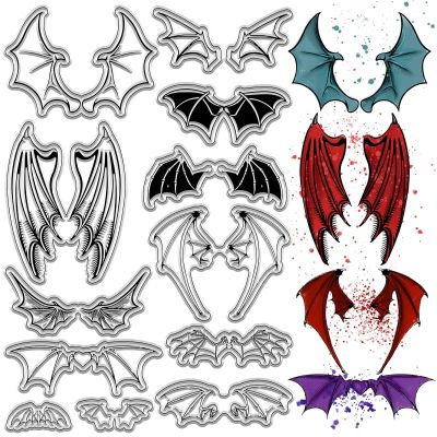 CRASPIRE Dinosaur Wing Clear Stamps Bat Gothic Transparent Rubber Stamps Silicone Seals Stamp Journal for Halloween DIY Scrapbooking Photo Album Decorative Cards Making Stamp Film Frame