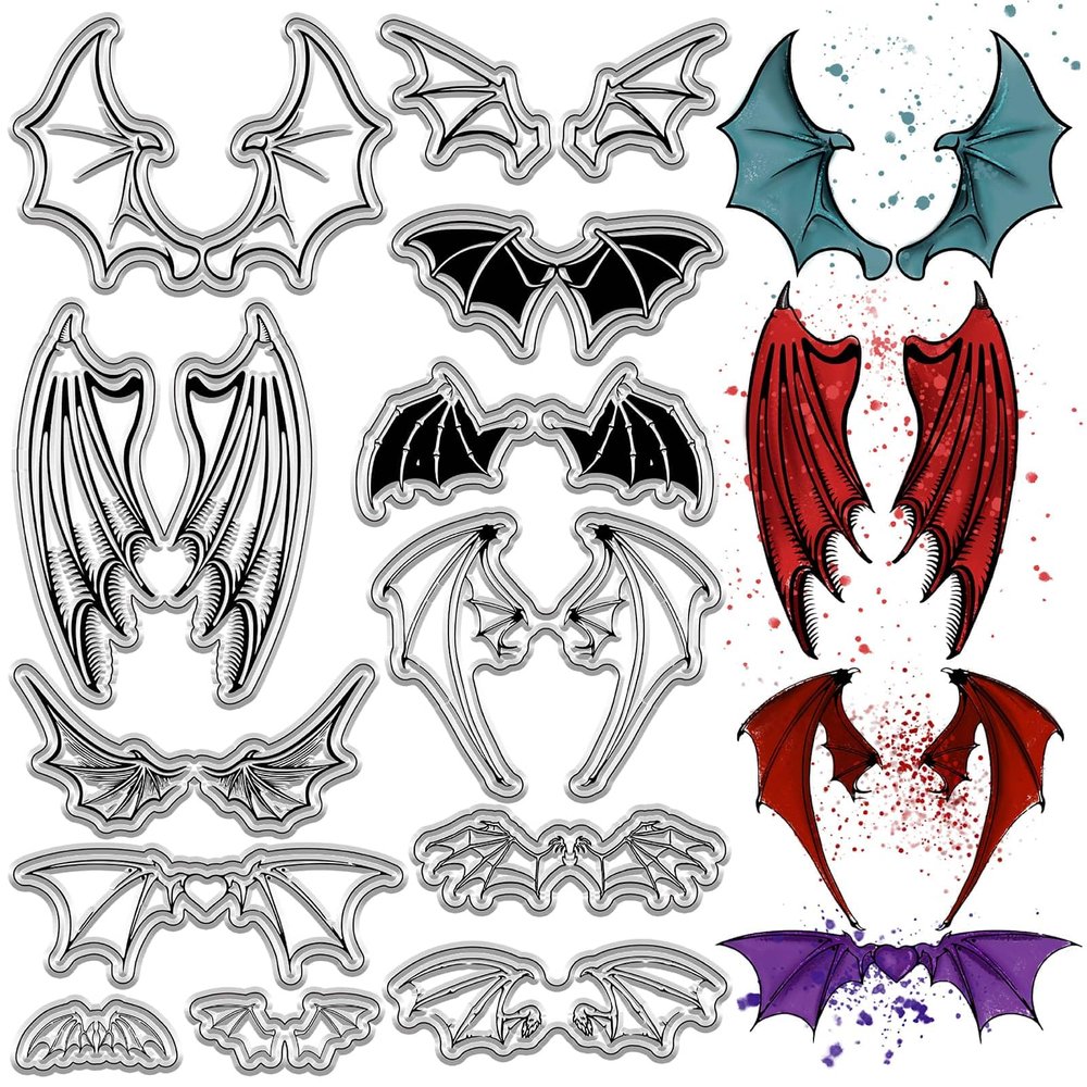 CRASPIRE Dinosaur Wing Clear Stamps Bat Gothic Transparent Rubber Stamps Silicone Seals Stamp Journal for Halloween DIY Scrapbooking Photo Album Decorative Cards Making Stamp Film Frame