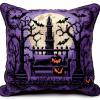 Purple Halloween Night Latch Hook Pillow Kit Set Cushion Cover Latch Hook Kits Throw Pillowcase Craft Needlework Printed Pattern Canvas Pillow Cover Hand Craft 17 x 17 Inch view 1