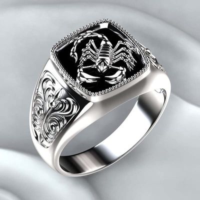 Metmejiao Animal Engraved Rings for Men Statement Band Wide Chunky Square Vintage Middle Tail Finger Ring Gothic Punk Personalized Comfort Fit Dainty Boyfriend Best Friends Size 11
