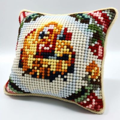 Latch Hook Kits Pillow Cover for Beginner Color Printed Canvas Yarn Crocheting Carpet Cushion Embroidery Hook and Latch Pillowcase Sofa Decoration 43x43cm Bell 2
