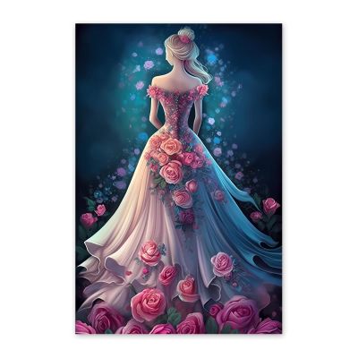 NSUAJOF Flower Fantasy Dress Diamond Painting Kits 5D Full Round Drill - Adult Beginner's Primary Wedding Dress DIY Painting, for Home Wall Decor & Gifts for Family and Friends 12x16 Inch