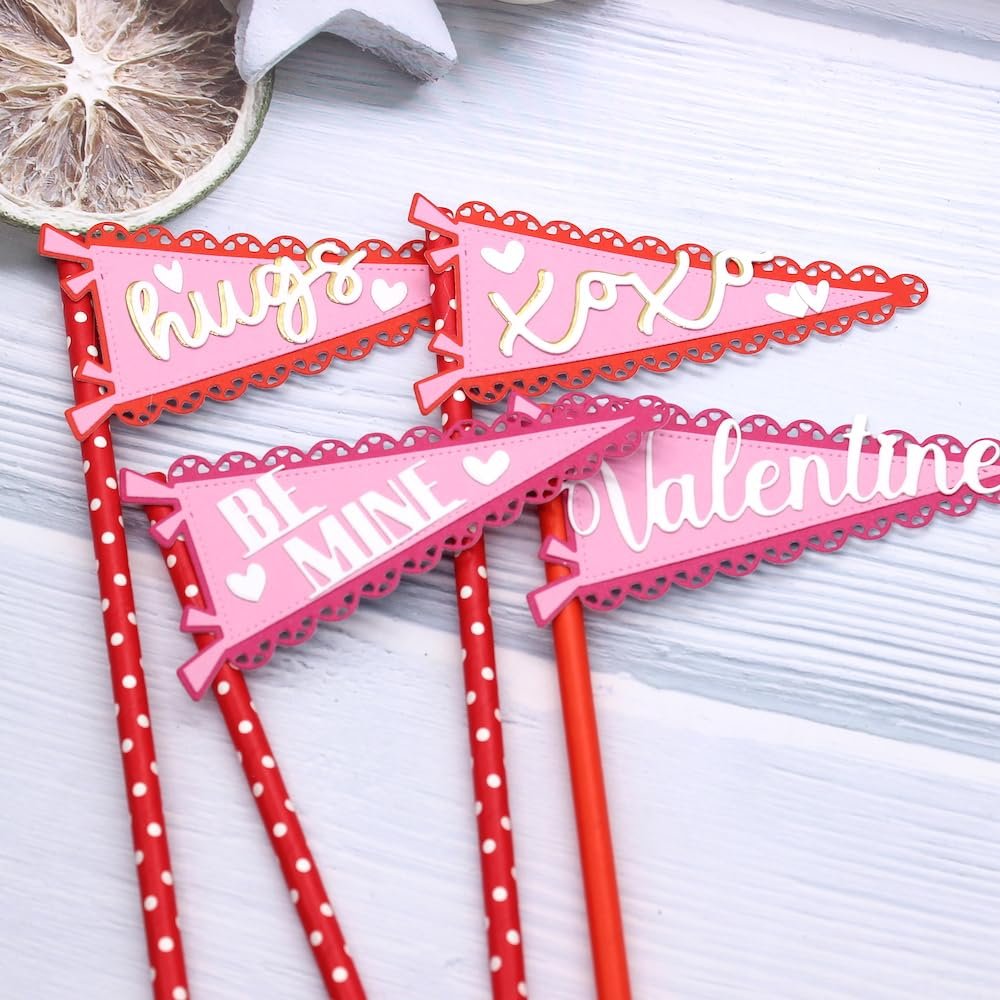 KSCRAFT Valentine Flags Metal Cutting Dies Stencils for DIY Scrapbooking Decorative Embossing DIY Paper Card