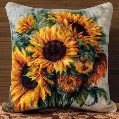Latch Hook Kits Pillow Cover for Beginner Color Printed Canvas Yarn Crocheting Carpet Cushion Embroidery Hook and Latch Pillowcase Sofa Decoration 43x43cm Beautiful Sunflower 3