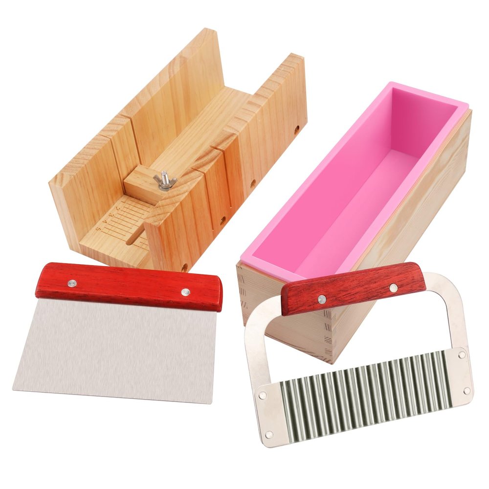 Premium Soap Making Kit with 42oz Silicone Molds & Wooden Box & Two Cutter, Complete Crafting Set for Pour or Cold Process Soap, by GNIEMCKIN