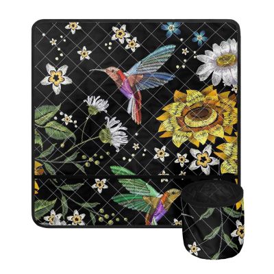 GLENLCWE Hummingbird Sunflower Flower Sewing Machine Pad for Table,Sewing Machine Muffling Mats with 4Pockets,Durable Sewing Machine Dust Cover Non Slip Pads Washable