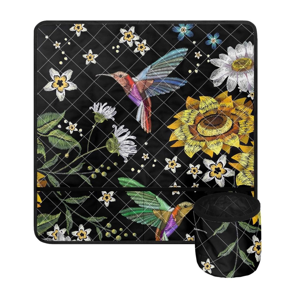 GLENLCWE Hummingbird Sunflower Flower Sewing Machine Pad for Table,Sewing Machine Muffling Mats with 4Pockets,Durable Sewing Machine Dust Cover Non Slip Pads Washable