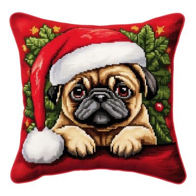 Latch Hook Kits Pillow Cover for Beginner Christmas Dog Color Printed Canvas Yarn Crocheting Carpet Cushion Embroidery Hook and Latch Pillowcase Sofa Decoration 43x43cm 5