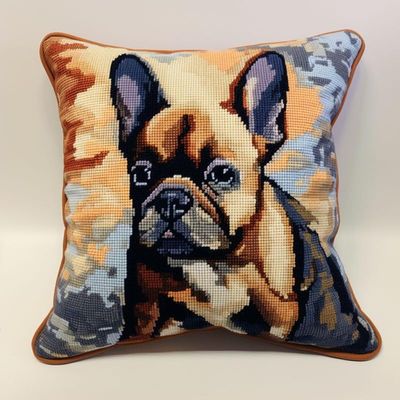 Latch Hook Kits Pillow Cover for Beginner Pekingese Color Printed Canvas Yarn Crocheting Carpet Cushion Embroidery Hook and Latch Pillowcase Sofa Decoration 43x43cm S8