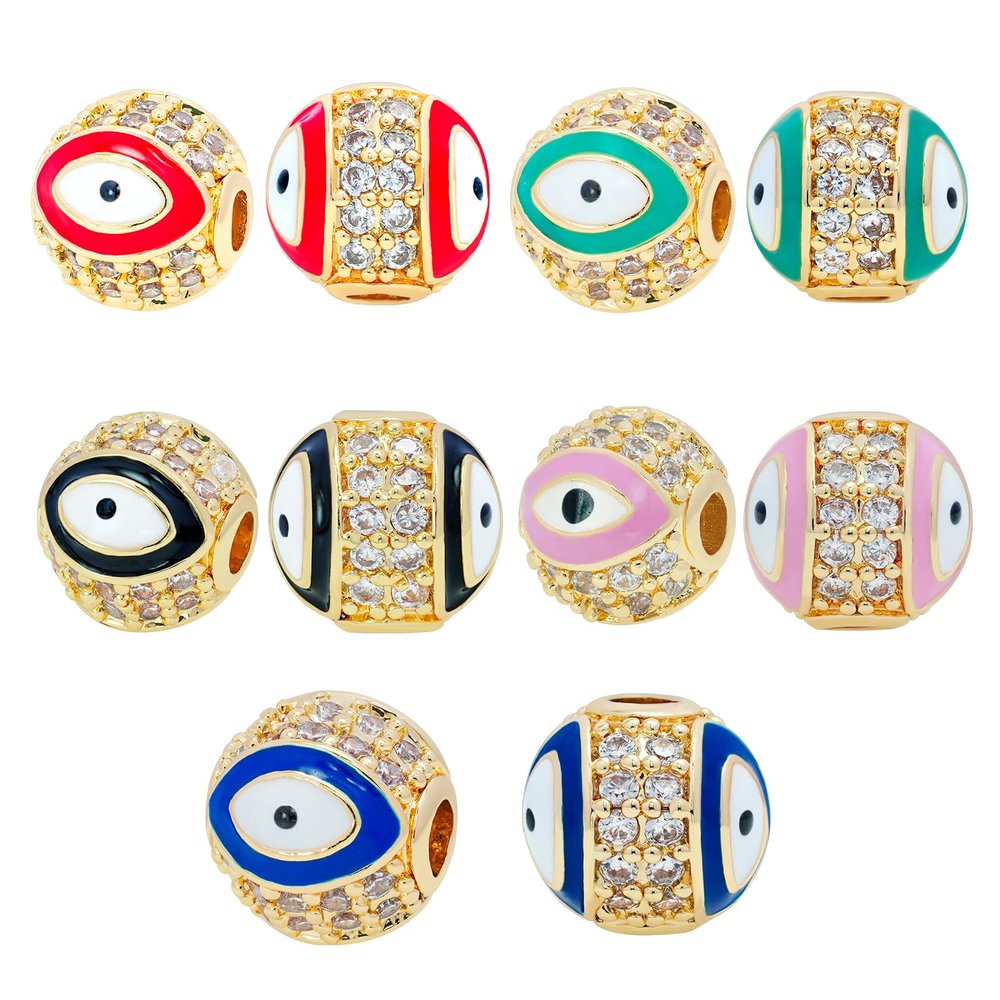 10 PCS 8mm Round Charm Spacer Beads, Colorfuls Brass White Zircon Pave Connector Charm Beads for Bracelet Necklace DIY Jewelry Making Crafts CL8mm-WT