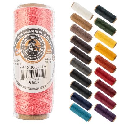 Gudebrod Waxed Thread 3ply Made in USA 500ft (152.4m) Spool 0.38mm (0.015in), Pink