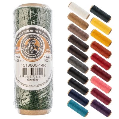 Gudebrod Waxed Thread 3ply Made in USA 500ft (152.4m) Spool 0.38mm (0.015in), Olive