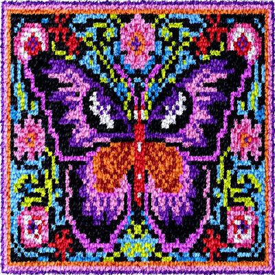 Mandala Butterfly Latch Hook Rectangle Rug Kits for Adults Needle Crochet Yarn Embroidery Carpet Hook and Latch Kit Floor Mat Tapestry Christmas Home Decoration 52x38cm(1)
