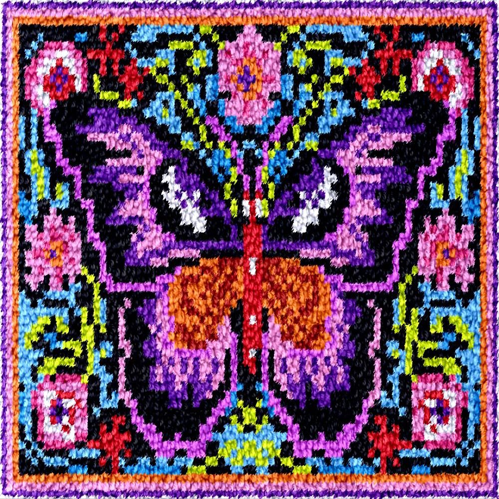 Mandala Butterfly Latch Hook Rectangle Rug Kits for Adults Needle Crochet Yarn Embroidery Carpet Hook and Latch Kit Floor Mat Tapestry Christmas Home Decoration 52x38cm(1)
