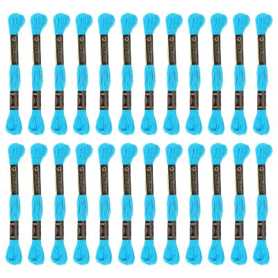 HARFINGTON 24 Skeins Embroidery Floss 8m Each Egyptian Long Fiber Cotton Cross Stitch Thread 26S/2x6 for Embroidery Projects Bracelet, Clear Blue