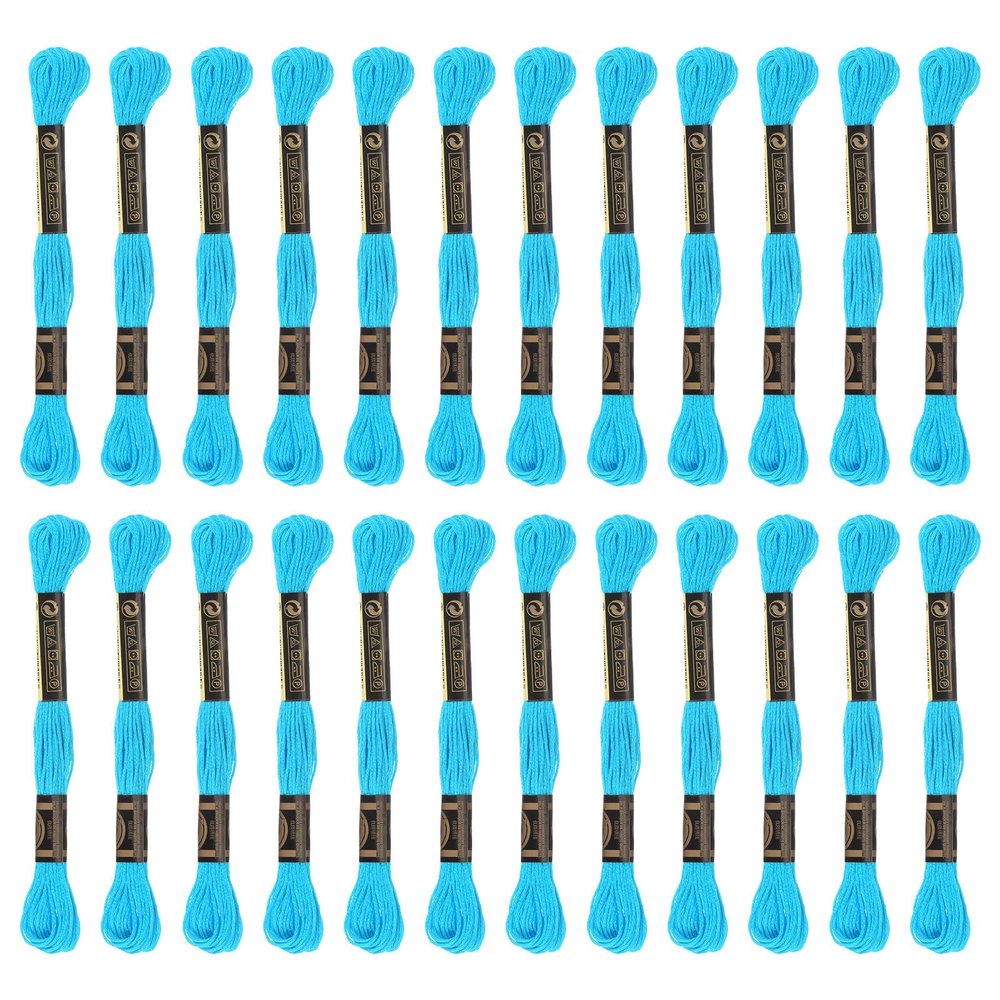 HARFINGTON 24 Skeins Embroidery Floss 8m Each Egyptian Long Fiber Cotton Cross Stitch Thread 26S/2x6 for Embroidery Projects Bracelet, Clear Blue