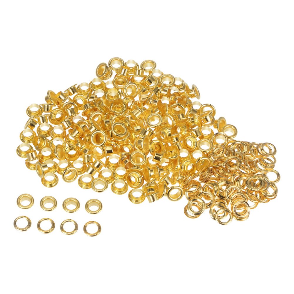 HARFINGTON 200set Grommets Kit Metal Eyelets 6mm 1/5" Hole Tiny Grommet for Shoes Clothes Belt Bag DIY Project, Gold Tone