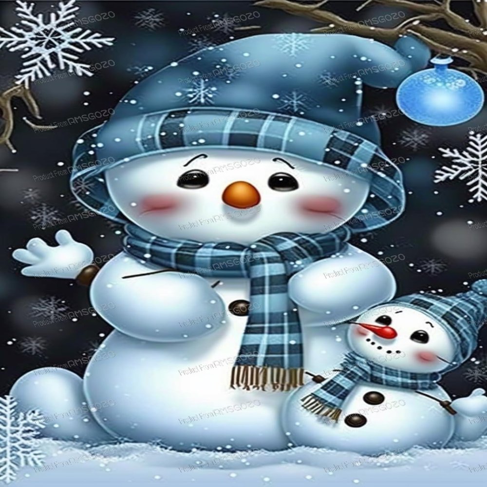 RMSGOZO DIY Cartoon Blue Snowman Diamond Painting 16X16 Inch - Christmas Diamond Painting Kits for Adults & Children, Full Circle Diamond Dots Art Kits for Room Decor Children's Room Decor Gifts