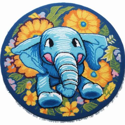 Flower Elephant Latch Hook Round Rug Kit Set Cushion Cover Latch Hook Kits Throw Pillowcase Craft Needlework Printed Pattern Canvas Cushion Carpet Hand Craft 20x20Inch