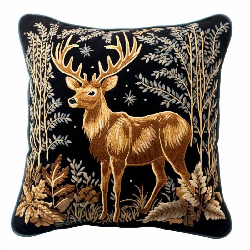 NineTribe Basics Gold Deer Latch Hook Pillow Kit Set 17 x 17 Inch