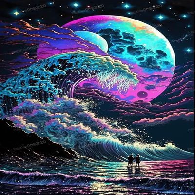 RMSGOZO Colorful Waves & Moon Diamond Painting Kits for Adults Kids 16X24 Inch - Landscape Diamond Painting, 5D Full Circle Diamond Cross Stitch Kits for Home Decor Wall Decor Gifts