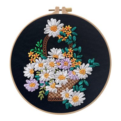 PHEZEN Ribbon Embroidery Stitch Practice Kit, Embroidery Kit for Adult Beginners, Include Embroidery Cloth Hoops Threads for Craft Lover with Embroidery Skill Techniques Type 2