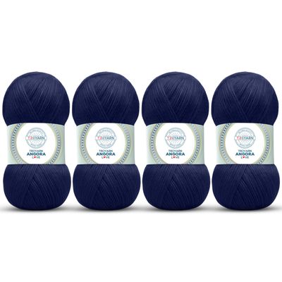 Angora Love (4-Skeins Pack) 20% Wool 80% Acrylic - Wool Yarn for Crocheting - Lace Weight #1 Fingering & Socks Yarn (4 x 3.52 oz) / (4 x 601 Yds) - Navy Blue