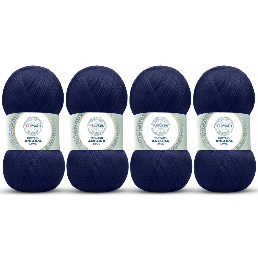Angora Love (4-Skeins Pack) 20% Wool 80% Acrylic - Wool Yarn for Crocheting - Lace Weight #1 Fingering & Socks Yarn (4 x 3.52 oz) / (4 x 601 Yds) - Navy Blue