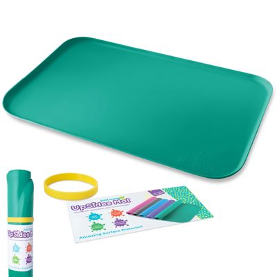 Just Messin Silicone Art Mat for Kids, Reusable Non-Slip Heat-Resistant Mat w Raised 0.6" Edges to Contain Mess & Protect Tables/Floors, Arts & Crafts, Resin, Legos, 16"x26", Green