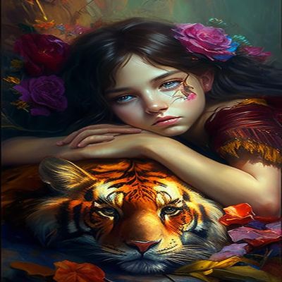 Diamond Painting Kits Full Drill Girl's Tiger-5D DIY Diamond Art Kits Picture Art for Home Wall Decor 12x8 Inch