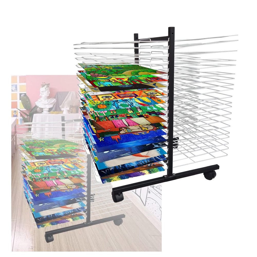 Art Drying Rack Painting Craft Artwork Canvas Storage, 40 Tiers Mobile Art Drying Rack A3, 8K Oil Painting Board Clothes Rack - Art Shelf Storage Rack with Wheels, Ideal for Educational School and Art