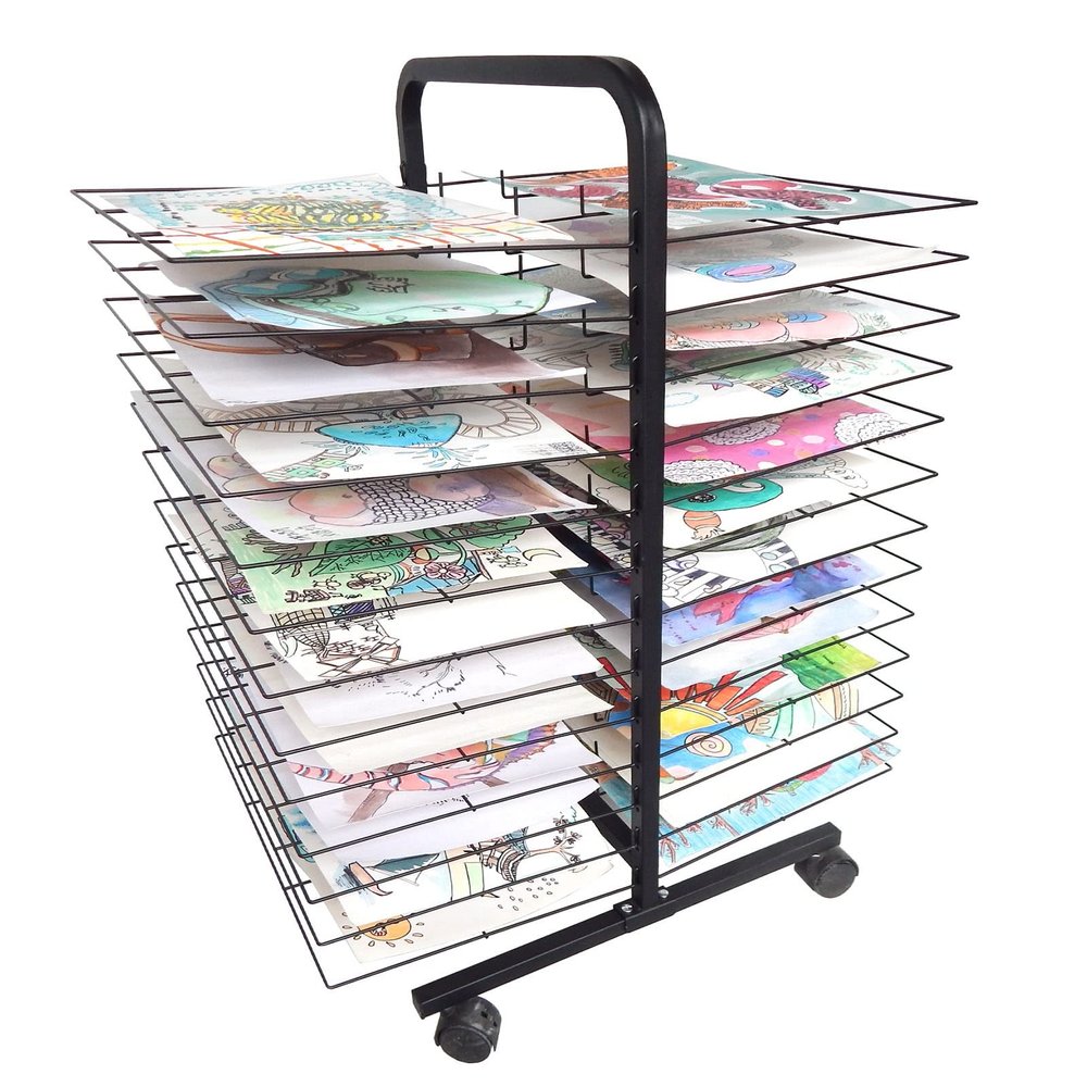 Art Drying Rack Painting Craft Artwork Canvas Storage, Drying Racks,Art Drying Rack, Mobile 26/38/50 Shelves Drying Rack on Wheels, Metal Power Coated Design Artwork Storage Display Rack for Classroom