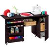 Best Choice Products Large Folding Sewing Table, Multipurpose Portable Craft Station & Side Desk w/Compact Design, Caster Wheels, Storage Shelves, 2 Storage Trays, Magnetic Doors - Brown view 1