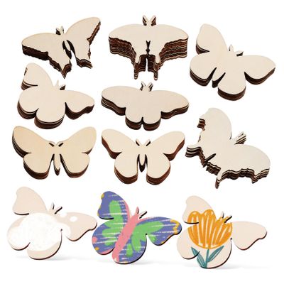 OFFSCH 54pcs Unfinished Butterfly Cutouts Smooth Natural Wood Craft Supplies for Projects Home Festival Decorations for Painting and Personalization