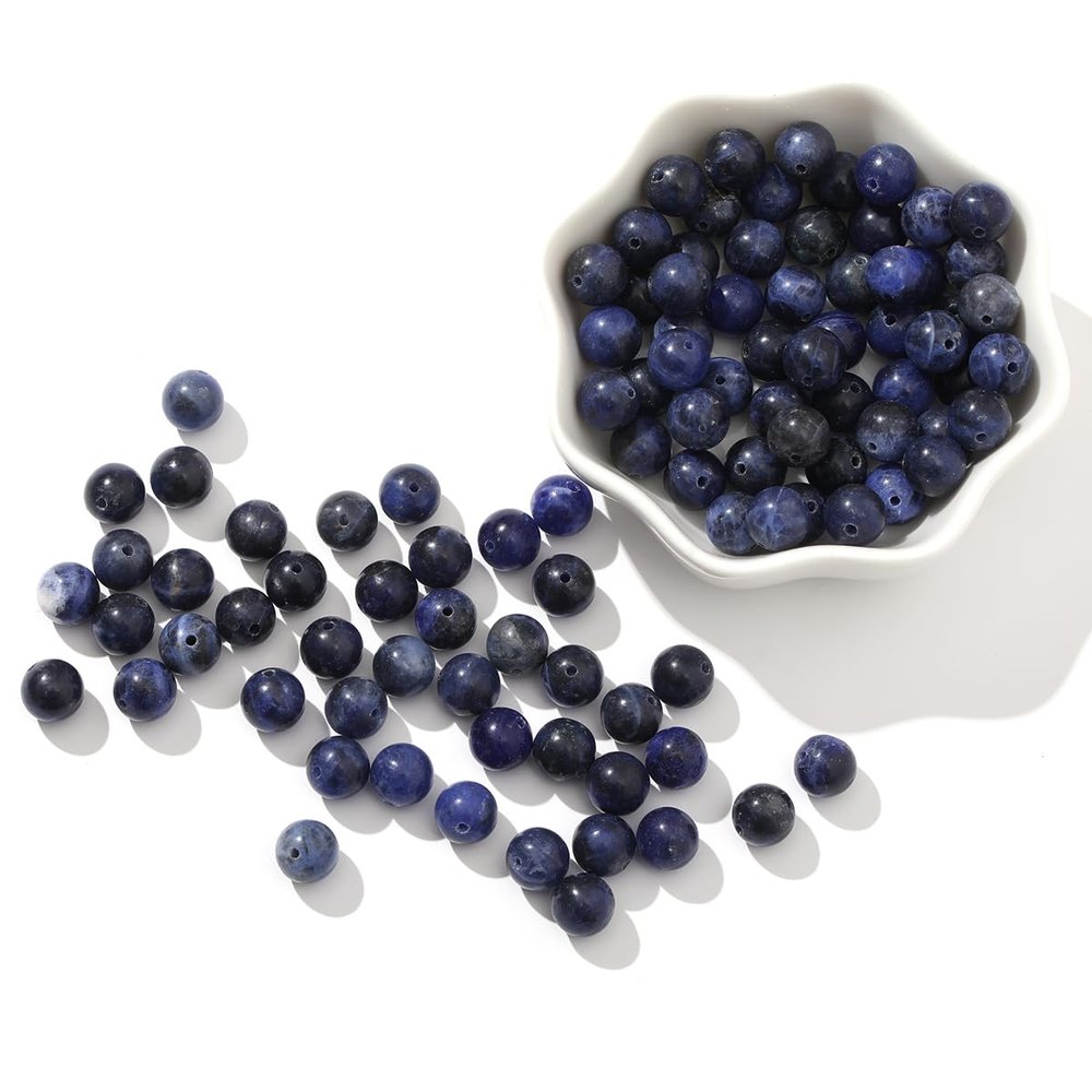 100pcs Natural Stone Loose Beads 10mm Blue Sodalite Gemstone Spacer Beads Round Smooth Beads for Jewerly Making DIY Necklaces Bracelet