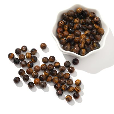 100pcs Natural Stone Loose Beads 10mm Tiger Eyes Gemstone Spacer Beads Round Smooth Beads for Jewerly Making DIY Necklaces Bracelet