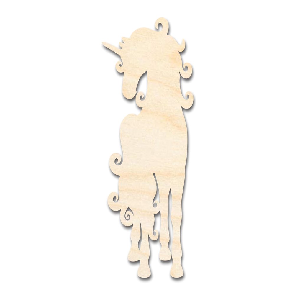Unfinished Wood Swirly Unicorn Silhouette | DIY Mythical Craft Cutout | up to 46" DIY 46" / 1/2"