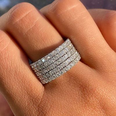 CIUFEWEK 14K Luxury Five Row Full Diamond Women's Ring Personalized Versatile Zircon Shiny Ring Halo CZ Wedding Engagement Ring Shiny Cocktail Full Diamond Ring 10