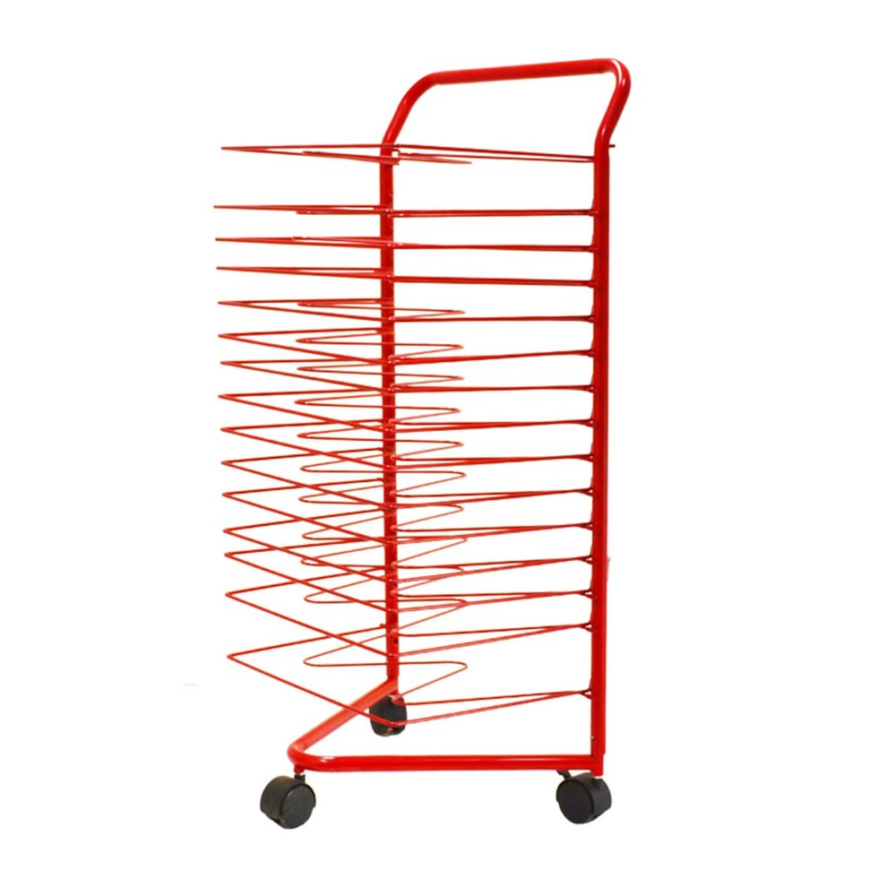 ZARUX Art Drying Rack for Classroom Painting Crafts, Sturdy Metal Art Rack, Art Cart with Swivel Wheels Perfect for Classroom Art Studios and Home Use Mobile Easel 16Tier (Color : Red)