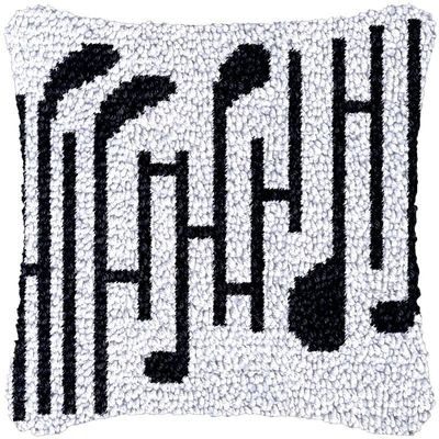 Black Music Note Latch Hook Kits Pillow Making Sofa Cushion Cover Latch Hook Carpet Rug Acrylic Yarn,Pillowcase Craft Kits with Printed Canvas for Home Decor 17 x 17 Inch